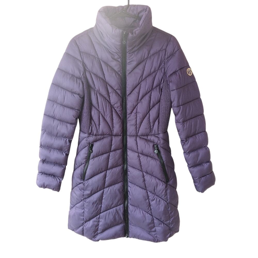 Bernardo Purple Classic Eco Plume knee length quilted puffer coat XS